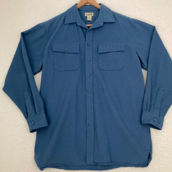LL Bean Shirt Mens L-Tall Blue Long Sleeve Button Up Heavyweight Chamois Outdoor - Picture 1 of 11